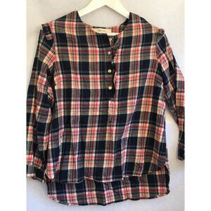 Isabella Sinclair Plaid Flannel Shirt Medium 1/2 Button Ruffle Pullover Casual